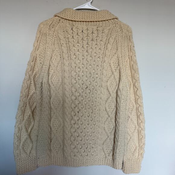 Irish Fisherman Vintage Handknit Cardigan Sweater Small Cable Knit 90s Cabin - Picture 7 of 7